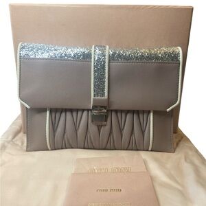 Miu Miu Madras Chain Clutch Matelasse Leather with Glitter, EUC